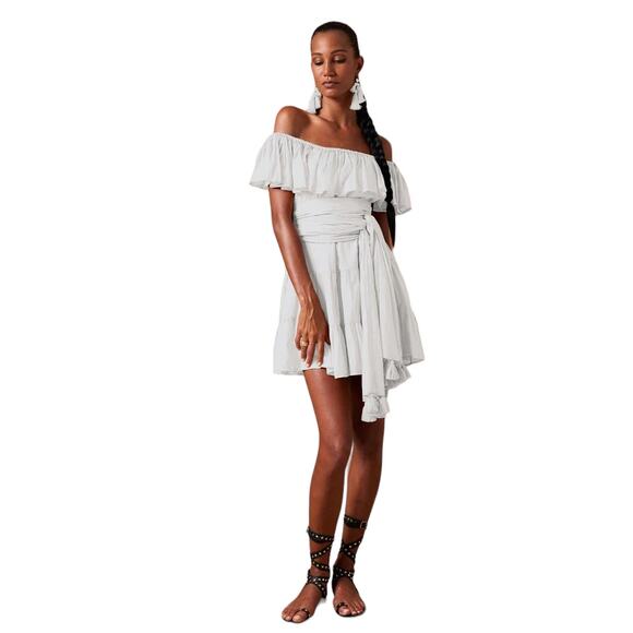 Erika Pena Rita Short Women's Boho Off Shoulder Ruffle White Dress Size S/M - Picture 1 of 7